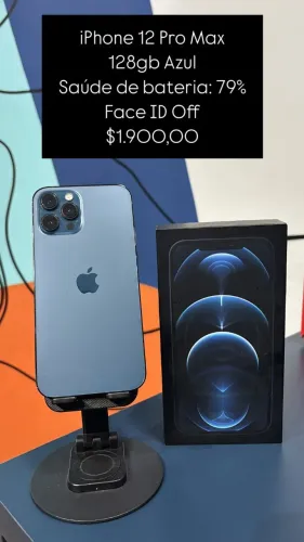 iphone 12 Pro Max/ 128gb Azul, saude de bateria: 79%/ Face Id Off/ LOJA FISICA/ $1.900