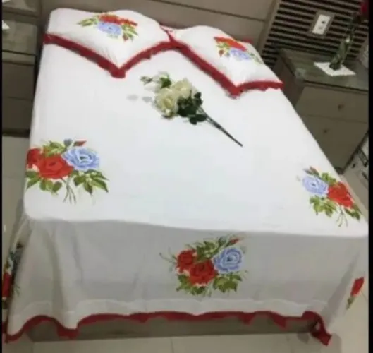   Jogo de lençol Queen Buddemeyer Budconfort percal 200 fios 100 algodão branco vermelho 