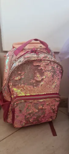 Mochila e lancheira  Infantil Rosa com Paetês