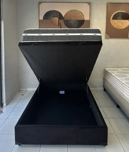 Cama Box Bau Casal + Colchão Molas Black