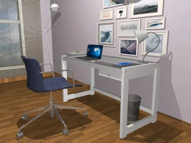 Mesa de Escritório Delluxe Original.  Em Madeira Maciça com vidro temperado