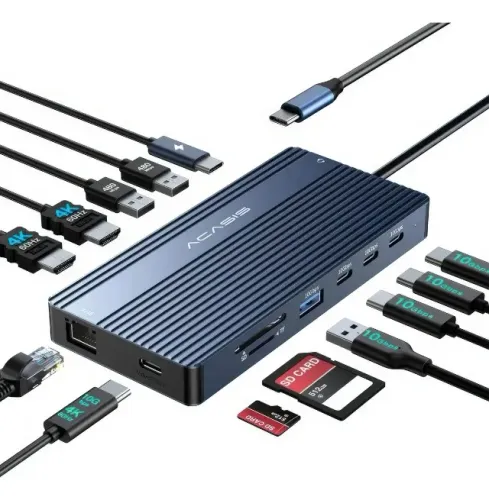 Acasis Adaptador Hub Dockstation 14 Em 1 2x HDMI Usb-c 4k Rj45 3x Monitores