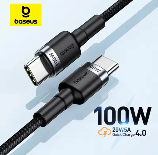 Cabo Carga Celular Baseus 100W Tipo C p/ C 2 metros-Ultra Rápida 4.0