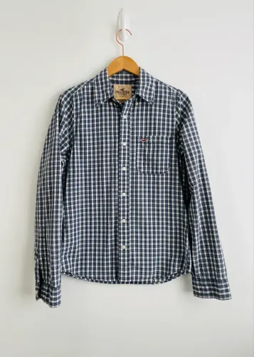 Camisa masculina tam M xadrez azul e branco Hollister