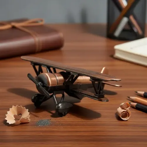 Apontador Avião Biplano Clássico Em Metal Miniatura 