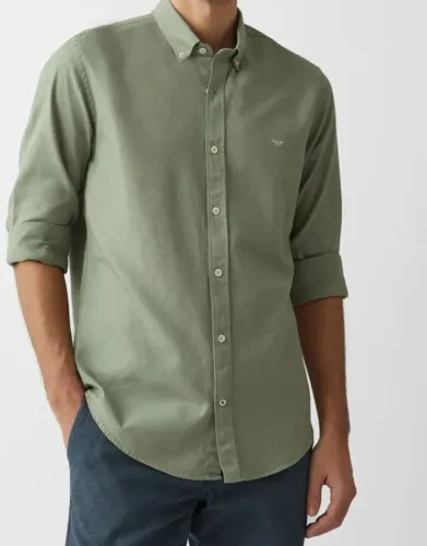 camisa aviator slim fit oxford verde cacto tam 3