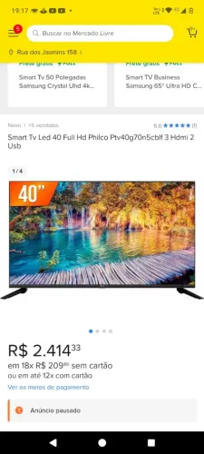 Smart TV LED 40 Full HD Philco PTV40G70N5CBLF 3 HDMI 2 USB