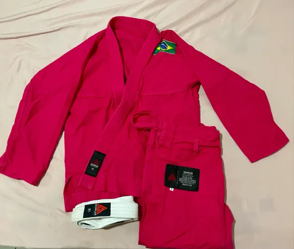 Kimono Judo Jiu Jitsu Infantil Kids Rosa Com Faixa