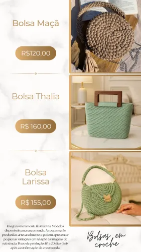 Bolsas de Crochê Artesanais | Diversos Modelos | Sob Encomenda