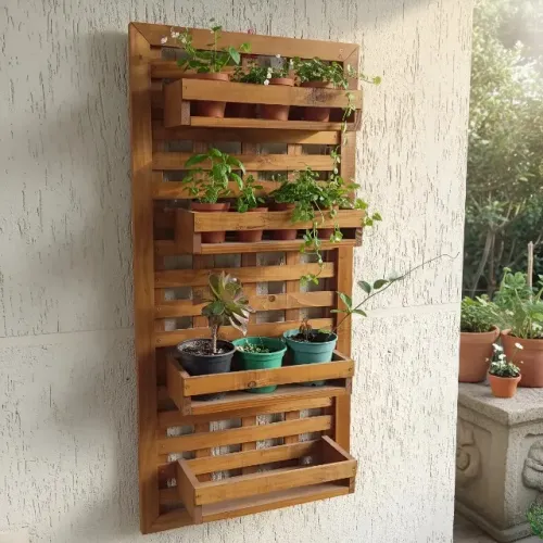 Floreira de parede vertical jardim com 4 cachepos sku31