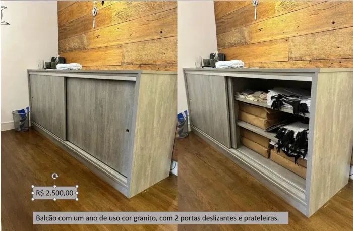 Balcão de apoio e depósito com porta