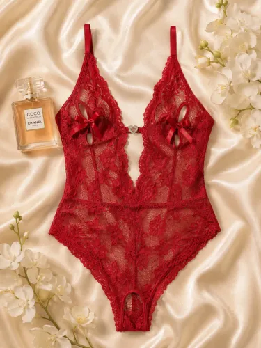 Body Rendado Vermelho Luxo