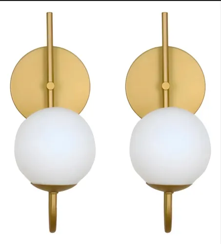 Kit 2 Arandelas Curva Globo 12 Jabuticaba Dourado Fosco