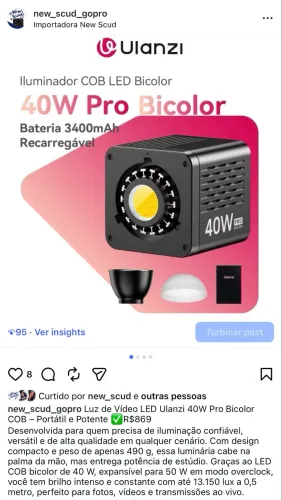 Luz de Vídeo LED Ulanzi 40W Pro Bicolor COB 