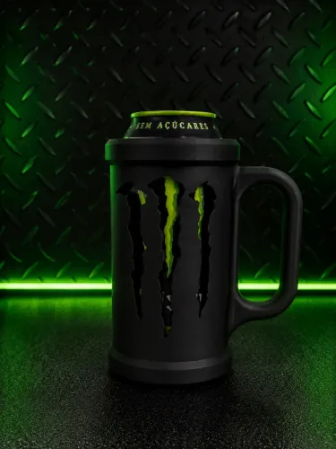 Caneca Suporte Monster Lata + Chaveiro Abridor