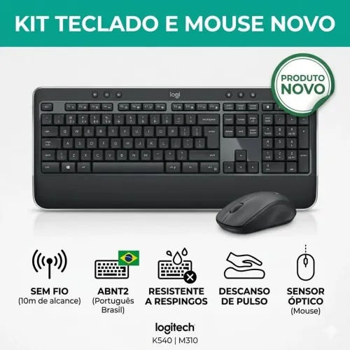 Kit Teclado e Mouse K540 Logith Sem fio