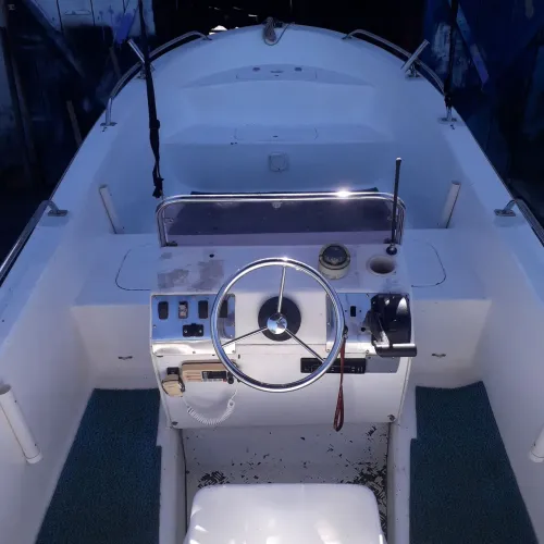 Barco de fibra tipo fishing.