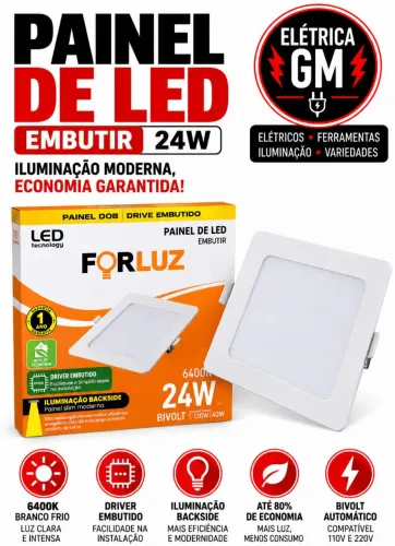 Painel de led embutir 24w forluz 6400k
