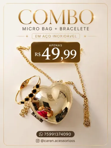 Combo micro bag + bracelete em aço inoxidável 