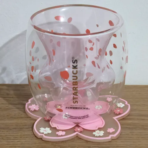 Copo de Vidro Starbucks Decorado + Base Floral | Desapego