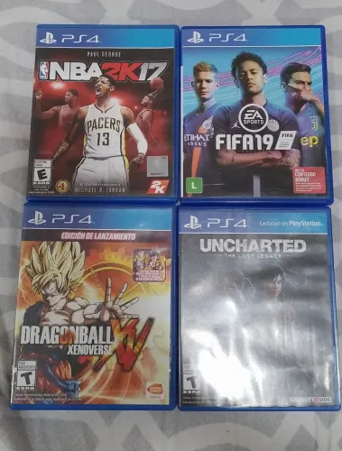 COMBO | 4 JOGOS PS4 | UNCHARTED, DRAGONBALLXV, NBA2K17, FIFA19.
