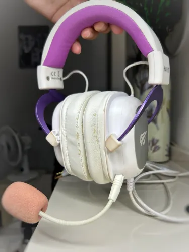 Headset Gamer Havit Branco e Roxo com Microfone