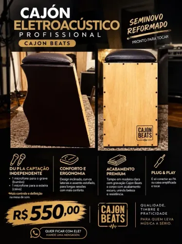 Cajón Eletroacústico Profissional Cajon Beats