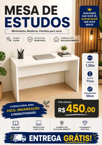 Mesa Escrivaninha Grande 1,20m - Ideal Home Office