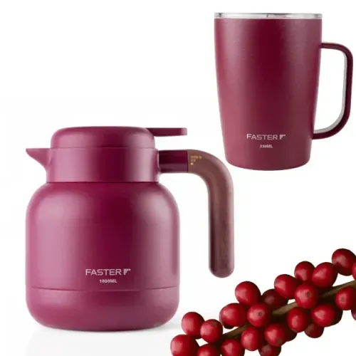 Kit Garrafa de Café Térmica + Caneca Relax 330ml Vermelho Catuai - Faster