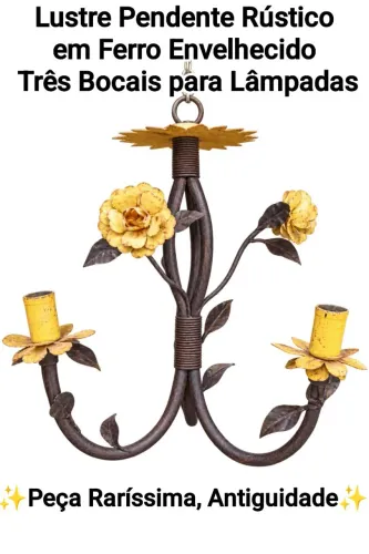 Lustre Pendente em Ferro com 3 Bocais Antiguidade