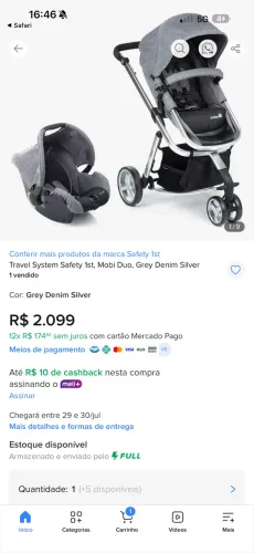 Vendo carrinho + bebê conforto Safety 1st