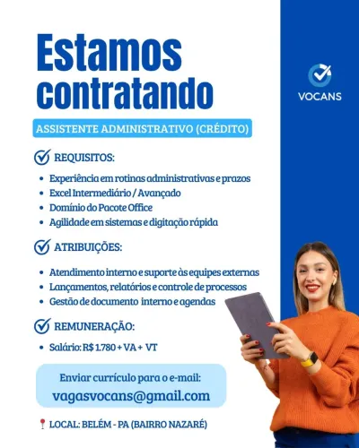 Vaga para Assistente Administrativo
