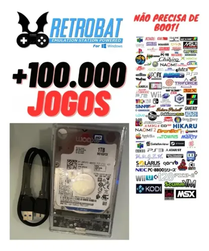 Hd Externo Retrobat 1tb Pc + de 100.000 jogos