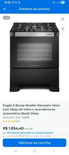 Fogão mueller 5 bocas mesa de vidro