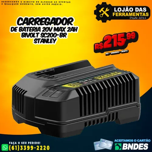 Carregador de Bateria 20V MAX 2Ah Bivolt SC200-BR Stanley