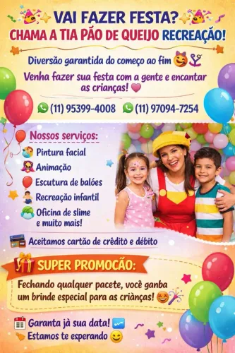 Turma da Tia Pão de queijo Recreação para sua festa ?