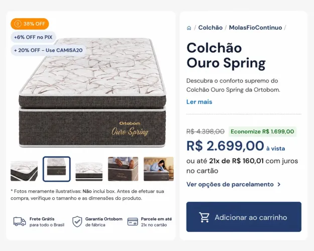 Colchão casal Ouro Spring Ortobom