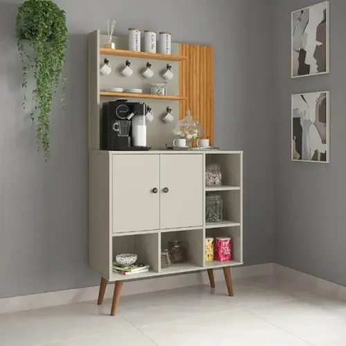 Aparador Cantinho Do Café Aurora 2 Portas Prateleiras Pés Off White/cinamomo