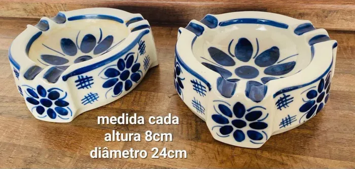Par Cinzeiro Gigante Porcelana Monte Sião 24cm Azul Colonial