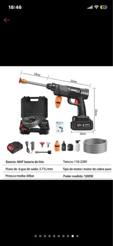 Lavadora de Alta Pressão Bivolt Portátil Profissional Sem Fio Recarregável Original