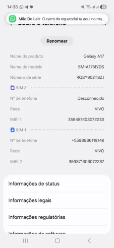 Celular Samsung A17 256g poucos meses de uso