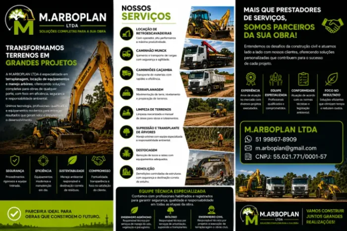 Terraplanagem, arborização, locação de máquinas pesadas e demolição