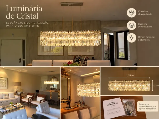 Luminária de Cristal com Aço Inox