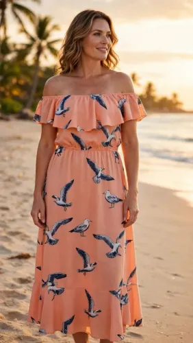 Vestido tropical ombro a ombro