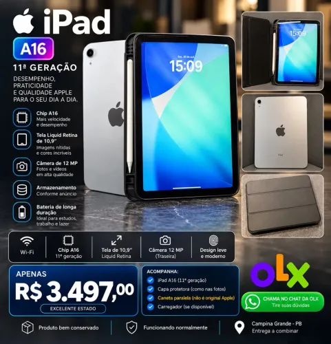 iPad Apple A16 11ª Geração + Capa e Caneta - R$ 3.497,00
