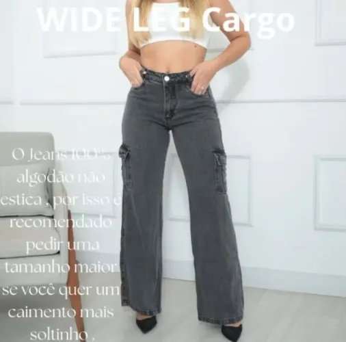 Calça Cargo Wide Leg Feminina Jeans