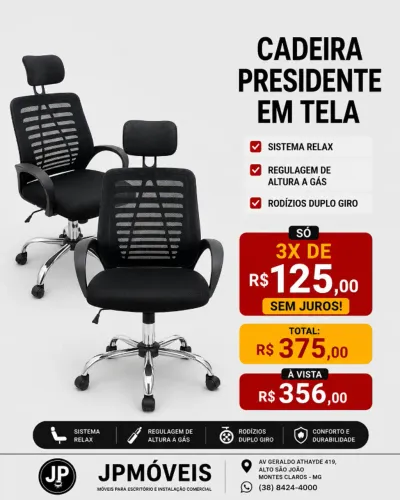 CADEIRA PRESIDENTE ENCOSTO EM TELA E BASE RELAX