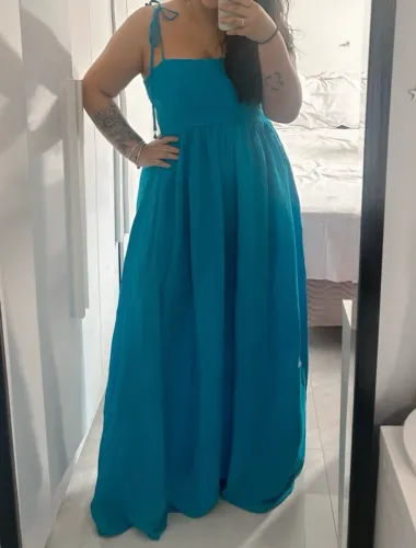vestido azul longo farm