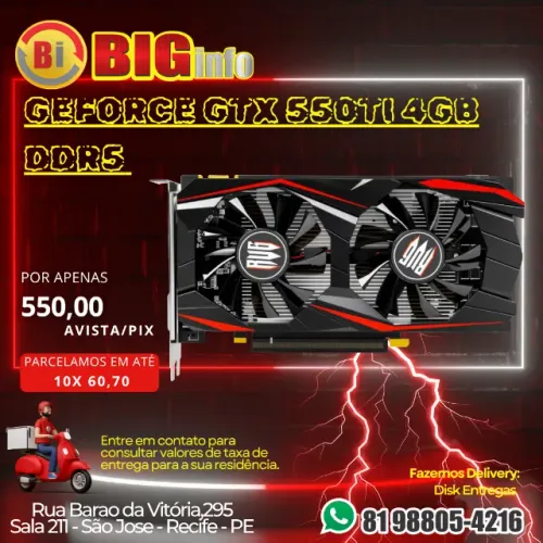 Placa De Vídeo Nvidia Geforce Gtx 550ti 4gb Ddr5 128bits - Em ate 10x Fixas 