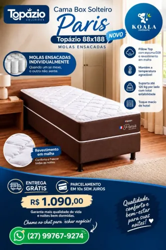 Cama Box Solteiro Paris Topázio 188x188 - Molas Ensacadas (Novo )